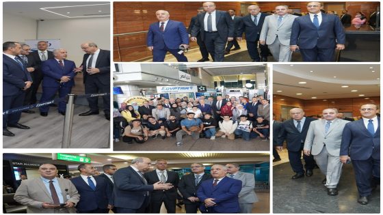 وزير الطيران المدني ورئيس الهيئة الوطنية للصحافة في استقبال أوائل الجمهورية قبل سفرهم إلى ألمانيا
